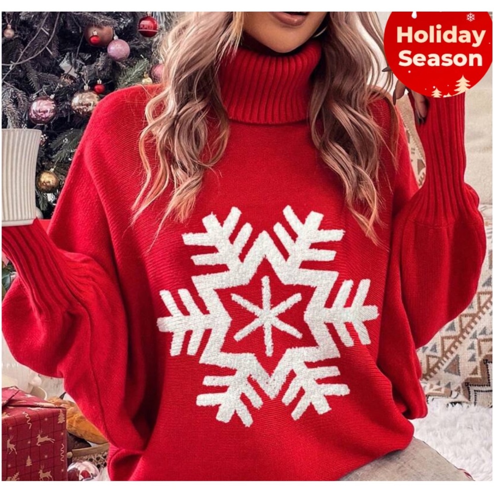 032 Cozy Christmas Holiday Turtleneck Loose Fit Sweater